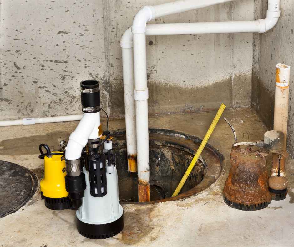 Home sump pump in a basement